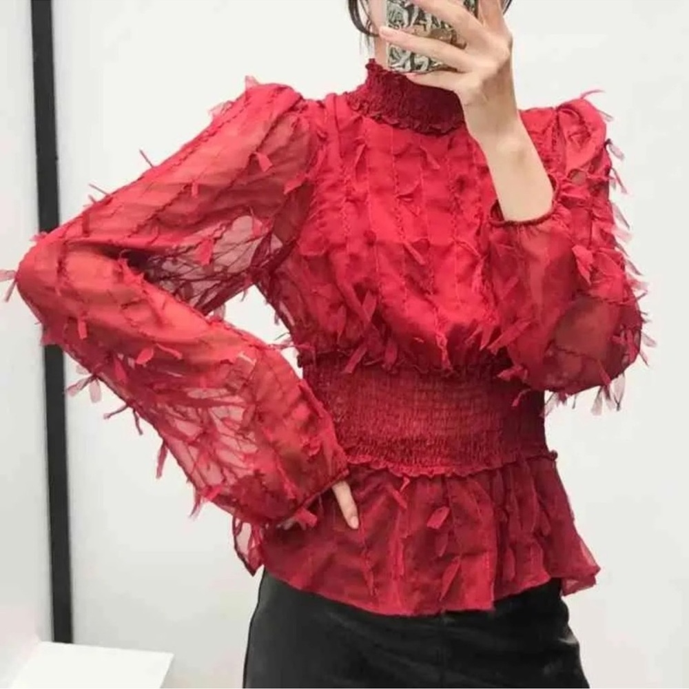 NWT Zara Red Textured Blouse